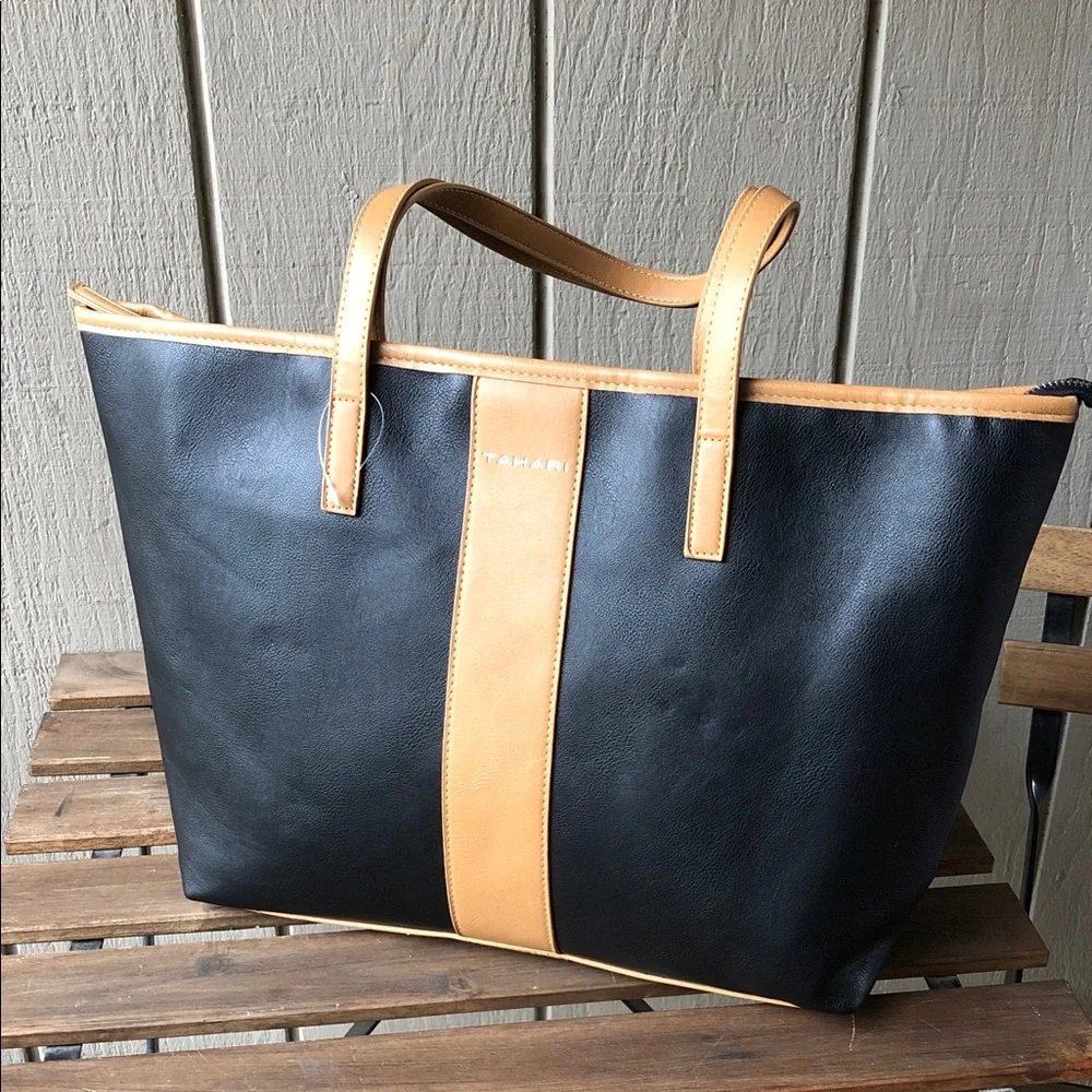 Tahari Black and Tan Tote Bag New Without Tag